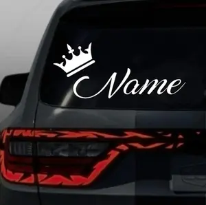 Personalizable, Name with Crown Decal, Message me the name, Vinyl Window Decal for Vehicle Windows Boats RVs Office Desks Laptops Easy to Install, self adhesive, several colors and sizes.