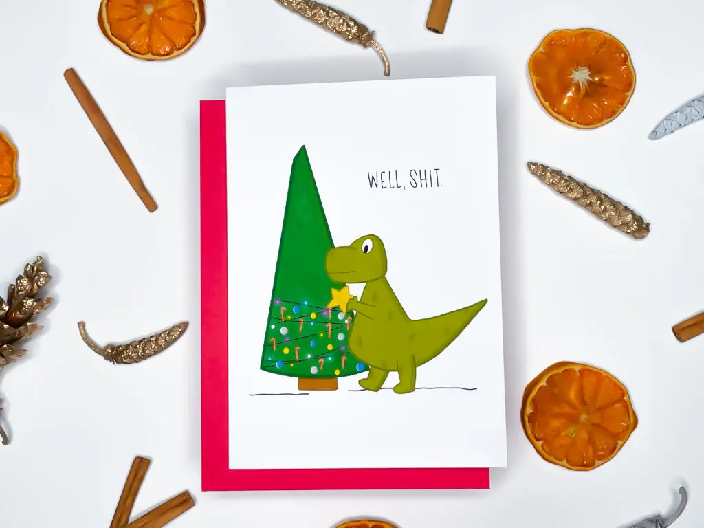T-Rex Dinosaur Christmas Card