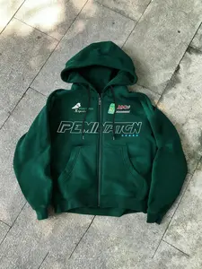 Men's Green Graphic Zip-Up Hoodie TikTok Trending Streetwear Oversized Fleece Sweatshirt, #tiktokshopblackfriday #winterfashion #coldweather Casual Coat with Retro Racing Print for Daily Wear & Christmas Gift Ideas, Graphic Hoodies