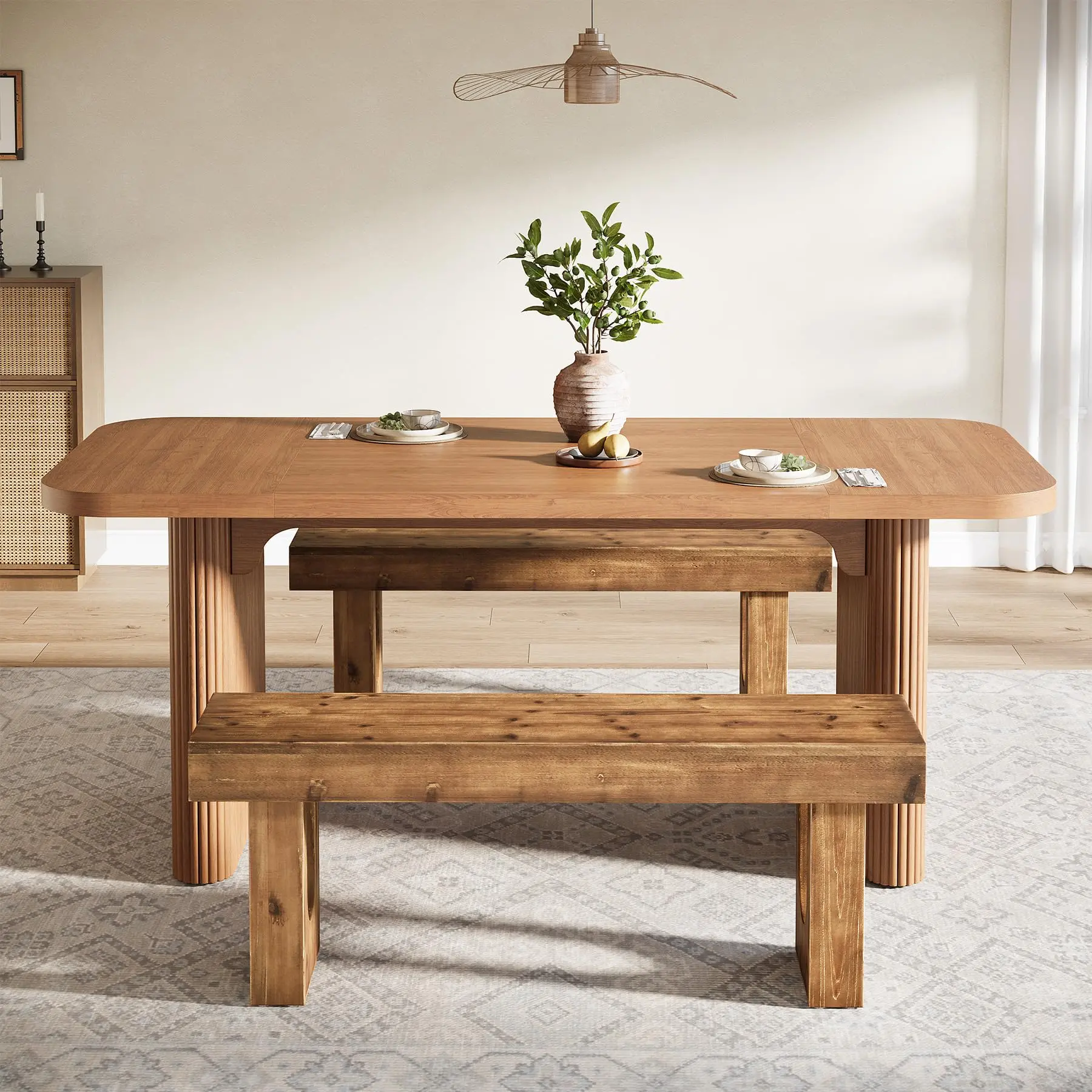 Tribewood Solid Wood Dining Bench, 47" Long With Sturdy Legs for Kitchen, Living Room, Farmhouse Indoor Table, Rustic Brown Tribewood Solid Wood Dining Bench, 47" Long With Sturdy Legs for Kitchen, Living Room, Farmhouse Indoor Table, Rustic Brown