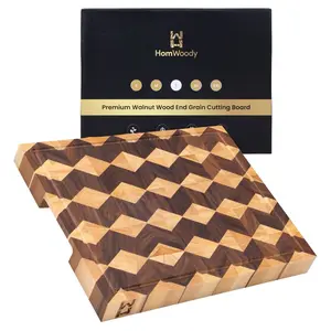 Homwoody Premium 3D Handmade Cutting Boards 15"x11"x1"-Walnut Rubber End Grain Wood Cutting Boards with Deep Juice Groove-Charcuterie Boards/Cheese Board-Thanksgiving Gift/Christmas Gift