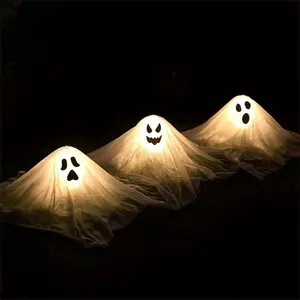 3 Packs Halloween Outdoor Decorations White Ghost Garden Stakes With Light Up Design, Cloth Ghost For Best Halloween Decoration, Lights Decor Outdoor, Halloween Yard Decorations