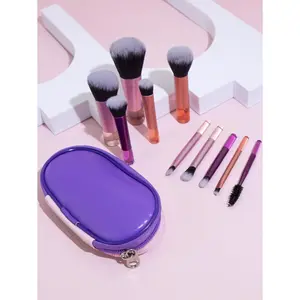 Portable ON THE GO Makeup Brush Set, COSHINE 10pcs Easy-taken Mini Full Complete Function Cosmetic Brushes Kit with Brush Pouch (colorful)