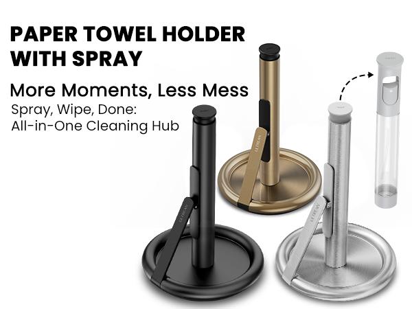 Ultrean Paper Towel Stand with Weighted Base, No-Lift One-Hand Tear – Stainless Steel Countertop Holder with Tension Arm, Anti-Slip Heavy Duty Dispenser for Standard & Jumbo Rolls, Modern Kitchen Accessory