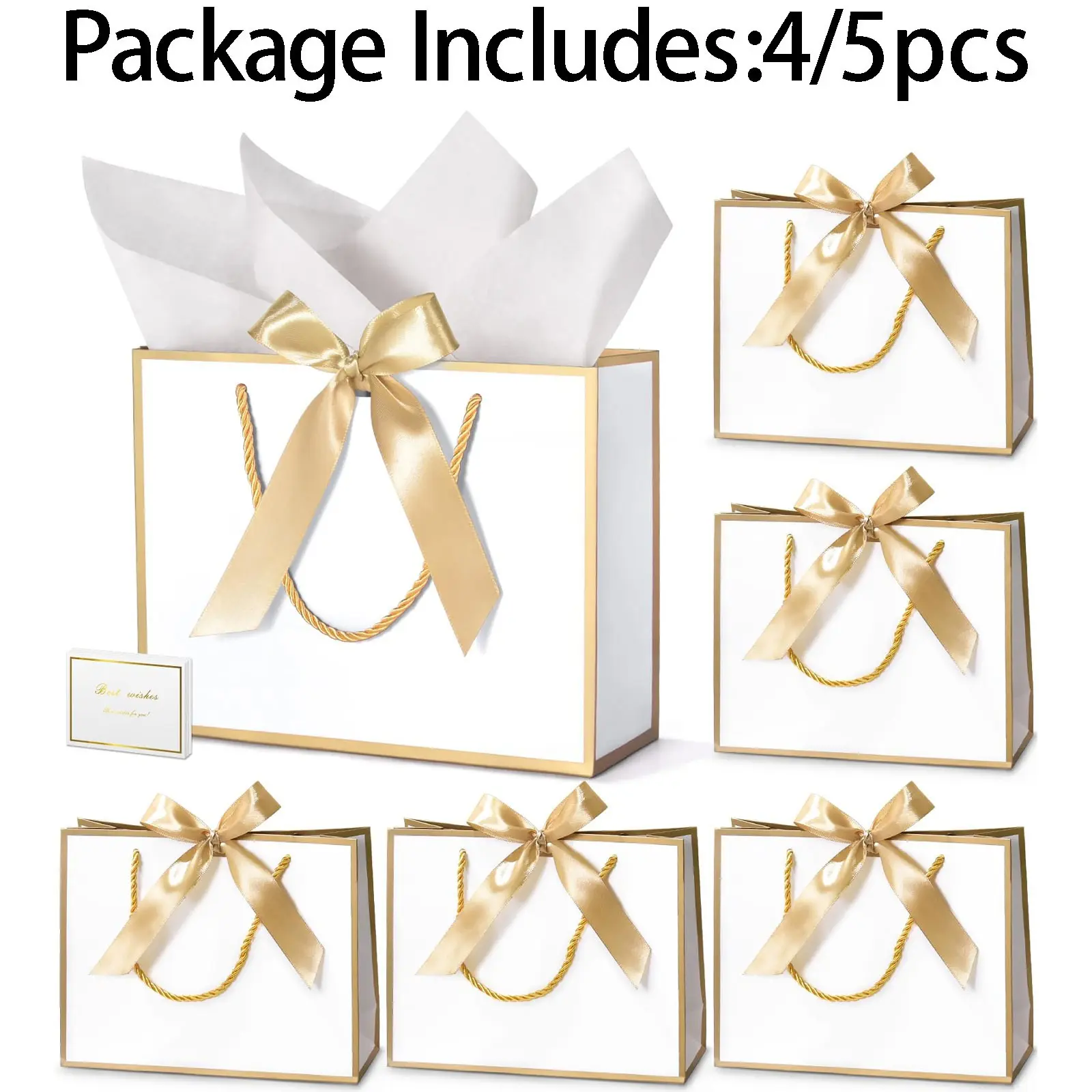 Gift Bags Set with Ribbons, Includes Cards & Wrapping Paper, Perfect for Birthdays Parties Weddings, 4-5 Sets, No Wood Material, Party Gift Packs, Gift Package, Party Goodie Bags, Party Favor Bags