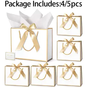 Gift Bags Set with Ribbons, Includes Cards & Wrapping Paper, Perfect for Birthdays Parties Weddings, 4-5 Sets, No Wood Material, Party Gift Packs, Gift Package