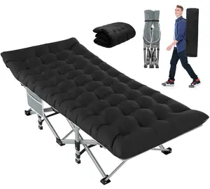 Camping Cot, Folding Camping Cot Bed for Adults Sleeping 1200D Double Layer Oxford Portable Folding Outdoor Cots for Camping W/Soft Pad Carry Bag