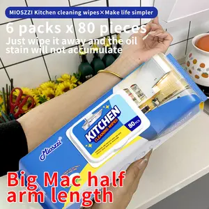 Mioszzi XXL Kitchen Degreasing Wipes  Extra Large & Thick, 80 Count | Heavy-Duty Grease & Grime Remover for Stove, Countertops & Appliances