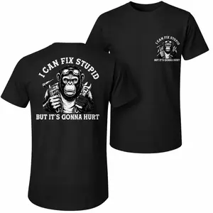 Men's Pure Cotton Short-Sleeve T-Shirt - Relaxed Fit, Breathable Fabric, "Wearing Mechanic Gorilla" Graphic Print, Classic Crew-Neck, Casual Unisex Top for Versatile Daily Wear