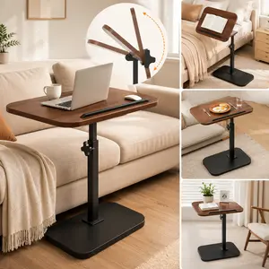Adjustable C-Shaped Sofa & Bedside Table – Tilt & Height Adjustable in Premium Walnut, Perfect for Work, Study, Bedside Reading, Dorms, and Small Apartments