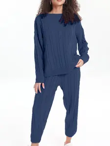 Two-Piece Set for Autumn and Winter, Long Sleeve Pullover Sweater with Knit Long Pants, Casual Minimalist for Everyday Wear