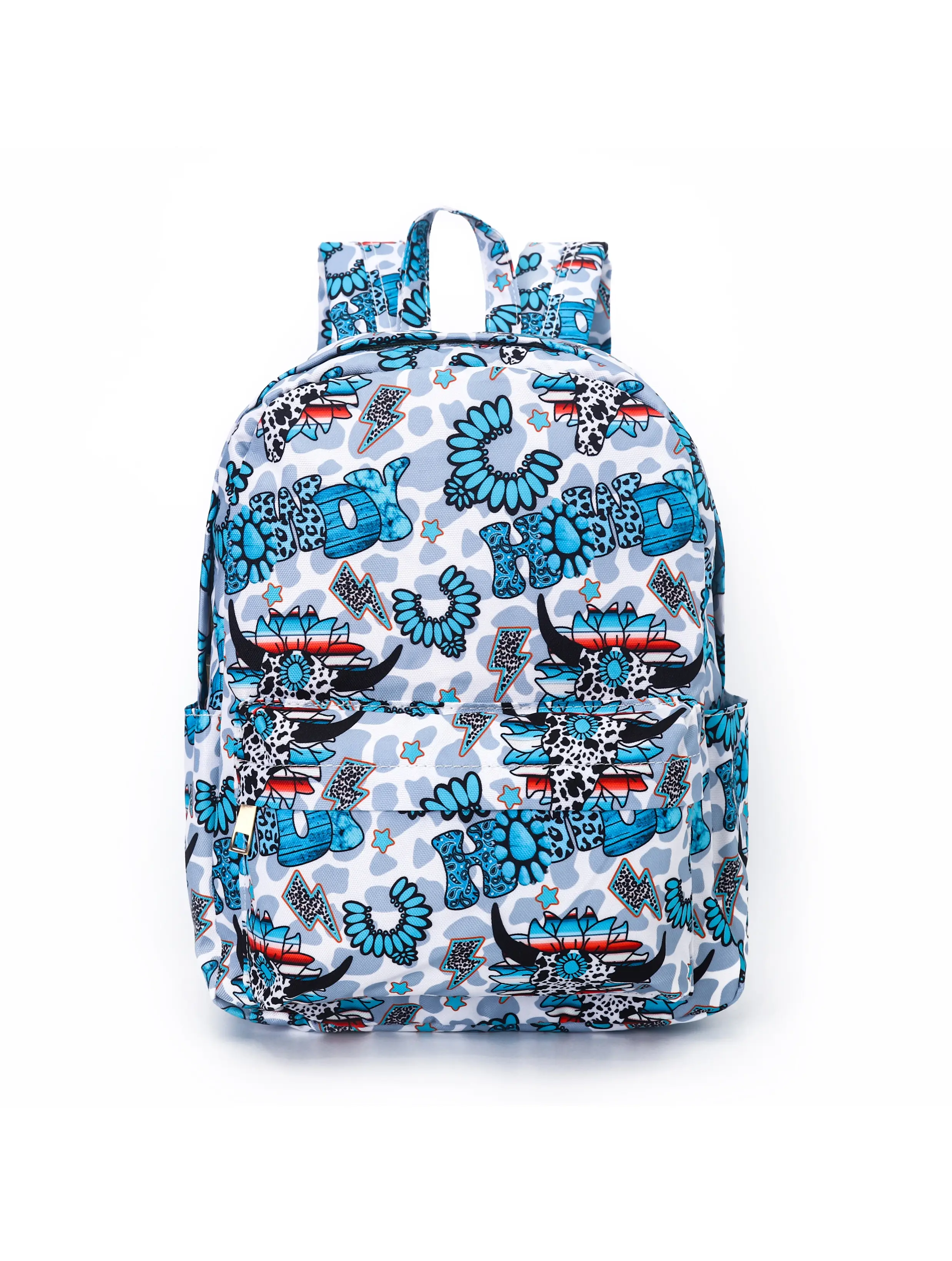 Cute Backpack for Kids, Howdy Cow Print - Turquoise Western Print Little Kids' Fashion Accessory Bag
