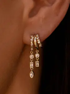 1 Pair Elegant Round Drop Earrings, Bold Triple Stud Long Earrings, Multi-Layer 14k Gold Plated Teardrop Dangle Earrings, Women's Jewelry, Trendy Earrings