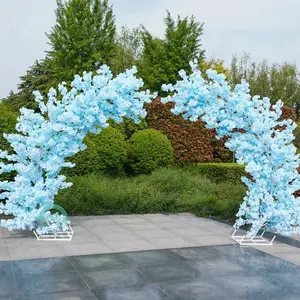 8ft Blue Cherry Blossom Wedding Arch Backdrop – Elegant Floral Ceremony Decor