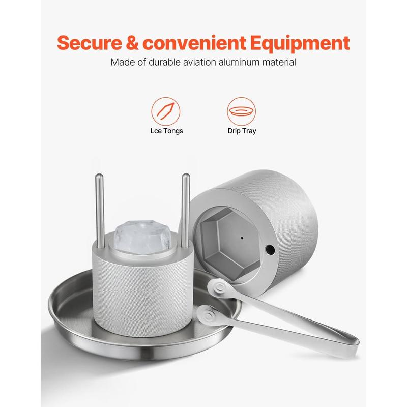 VEVOR Ice Diamond Press, 2.4" Ball Maker, Aviation Aluminum Kit With Tong and Drip Tray for Whiskey, Cocktail, Bourbon, Scot on Party & Holiday