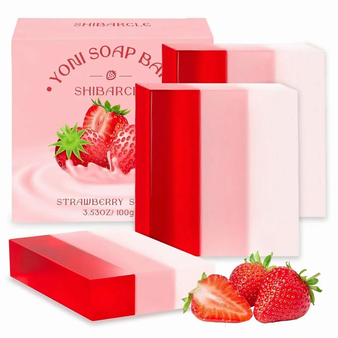 3 PCS Yoni Soap Bar, Organic Yoni Bar Soap Yoni Wash Feminine Wash for Women Ph Balance, Natural Deodorant Vaginal Body Bath Soap Body Wash Strawberry Handmade feminine soap