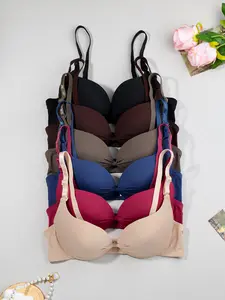 Women's 6-Piece Smooth Seamless Push-Up Basic Bras - Soft, Breathable, Comfortable Womenswear Lingerie with Adjustable Straps for Daily Commute