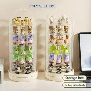 Mini Hand Office Blind Box Display Case with a Lid, Featuring a Multi-Tier Rotating Desktop Shelf, Clear Storage Box