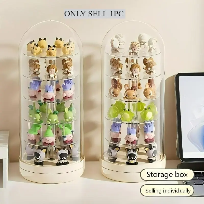 Mini Hand Office Blind Box Display Case with a Lid, Display Container, Featuring a Multi-Tier Rotating Desktop Shelf, Clear Storage Box, Decorative Organizer Box, Clear Storage Bins