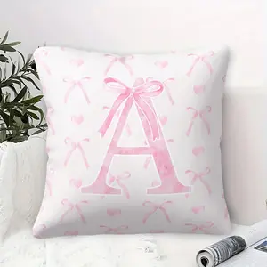 Sweet Pink Bowknot & Letter "A-Z" Throw Pillow,Cute Girly Bowknot & Heart Pattern Accent Pillow,Dreamy Pink Bowknot Design Decorative Cushion,Ideal for Living Room Couch,Bedroom Bed,Dorm Chair & Aesthetic Room Decor,Soft Touch Cushion
