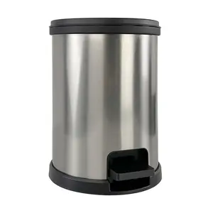 Bathroom Trash Can, 1.5 Gallon Small Plastic Step Garbage Bucket Bin with Lid, Silver