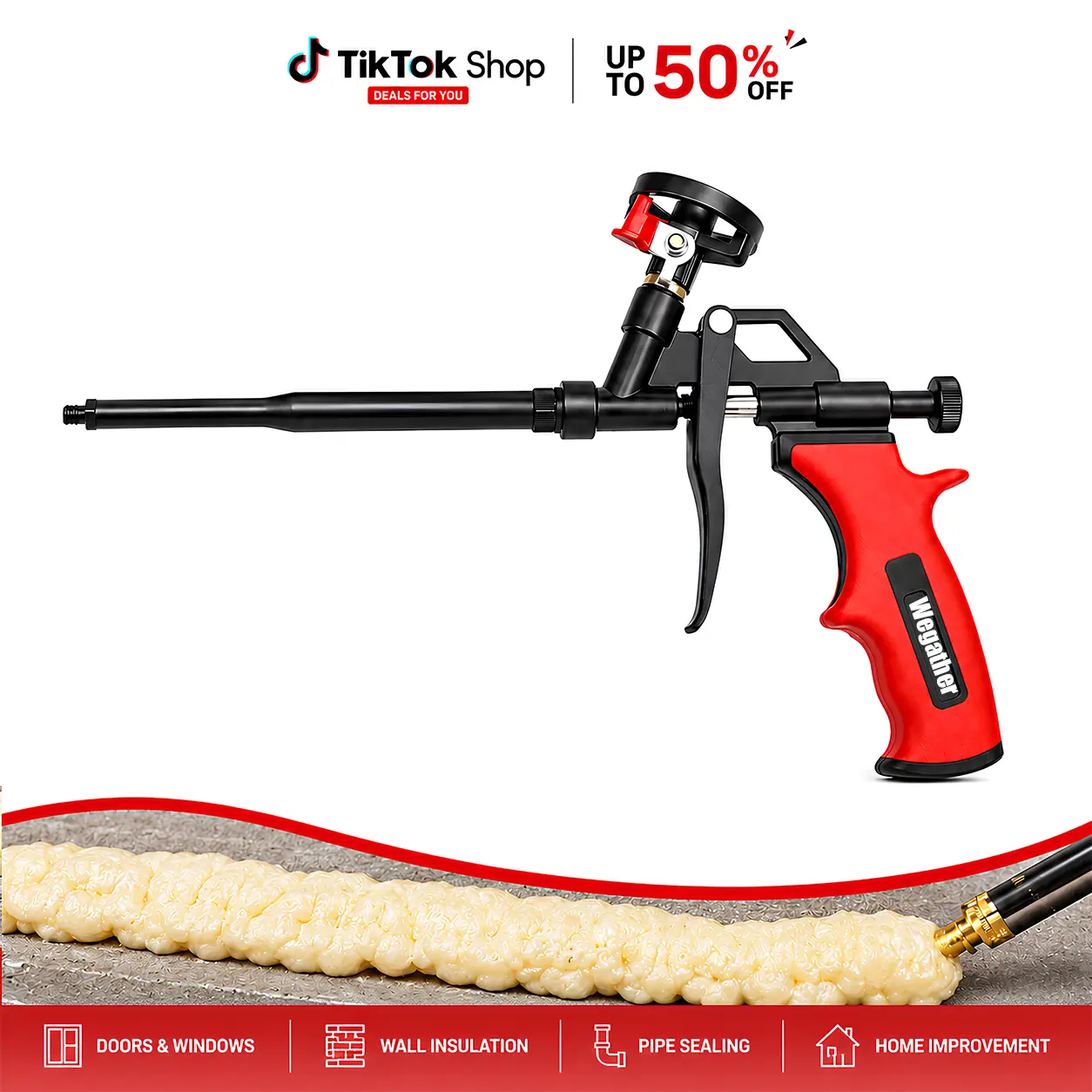 PU Foam Gun Kit Spray Foam Gun Adjustable Flow Long Barrel Expanding Foam Applicator for Insulation Sealing Filling Gaps Cracks DIY Home Repair Fits Standard Threaded Foam Cans