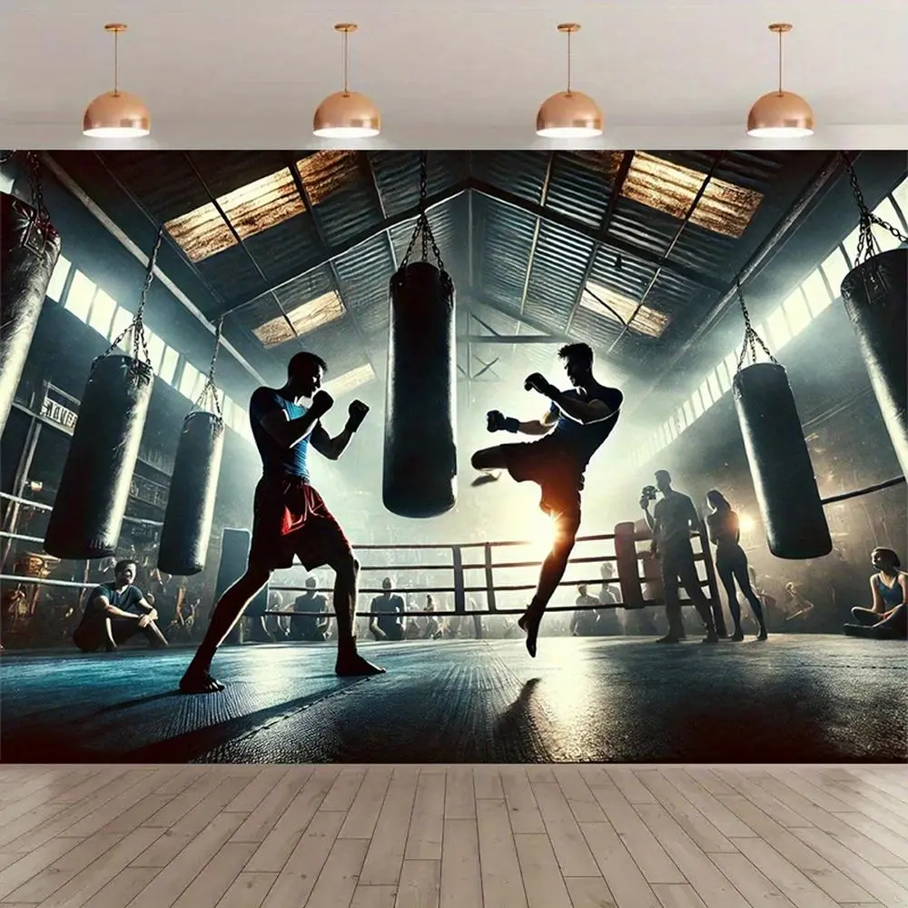 1pc Vibrant Boxing Training Scene Polyester Backdrop Banner - Durable Banner for Birthday Events, Parties, Studio Props, Festive & Party Supplies, Home Decor