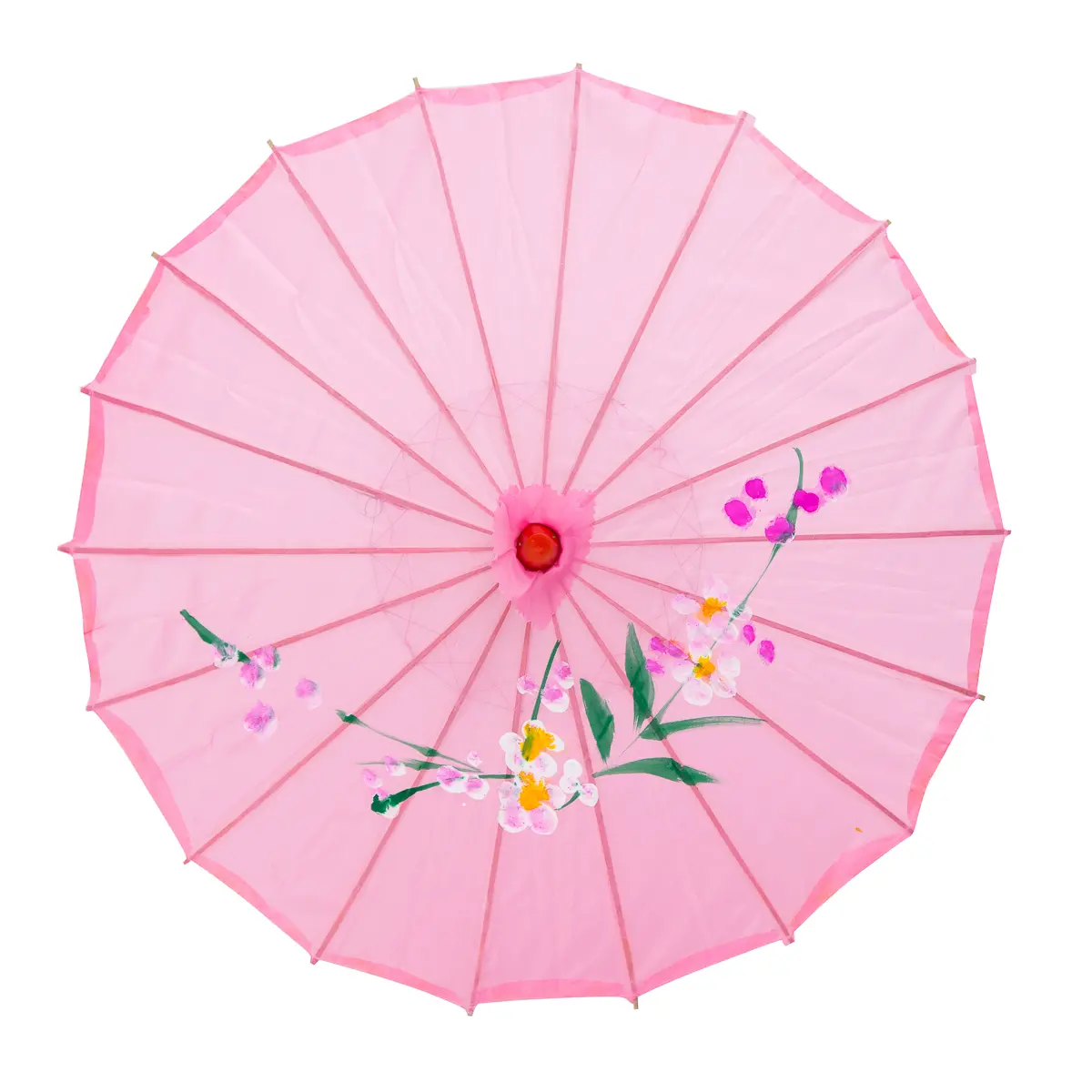 Thy Home 33-in Handmade Bamboo Japanese-Chinese Short Handle Umbrella Garden Parasol - Fabric Canopy, Natural Wooden Handle, Indoor/Outdoor Use for Weddings, Home Decoration