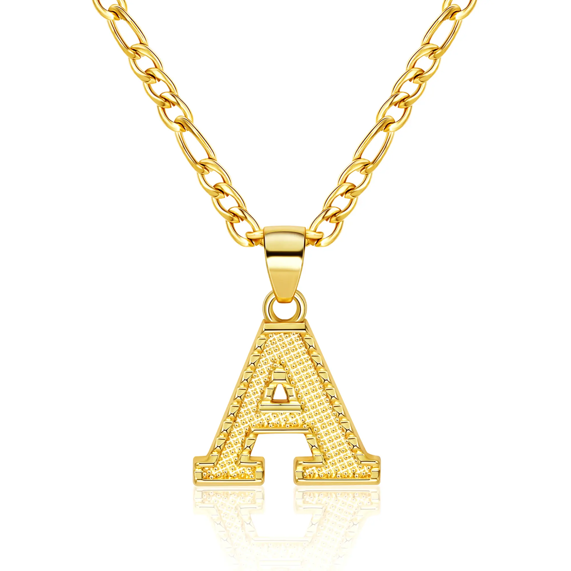 GGIRL 18K Gold-Plated Vintage Stainless Steel Initial Necklace - Minimalist Figaro Chain, Alphabet Letter Charm Gold Necklace for Women, Boyfriend Birthday Gift, Initial Necklaces,sohochic