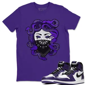 Unisex T-shirt to match Jordan 1 Court Purple - Medusa. 100% Cotton for Casual Wear. Comfortable Summer Unisex T-Shirt to match Jordan Sneaker. Streetwear Style. urban outfitters