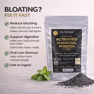 Zen Principle Hardwood Activated Charcoal Powder, Edible supplement, Oral Whitening - Kosher, Food Grade, Made in USA