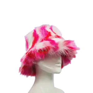 FUZZY BUCKET HAT - Red, White, & Pink