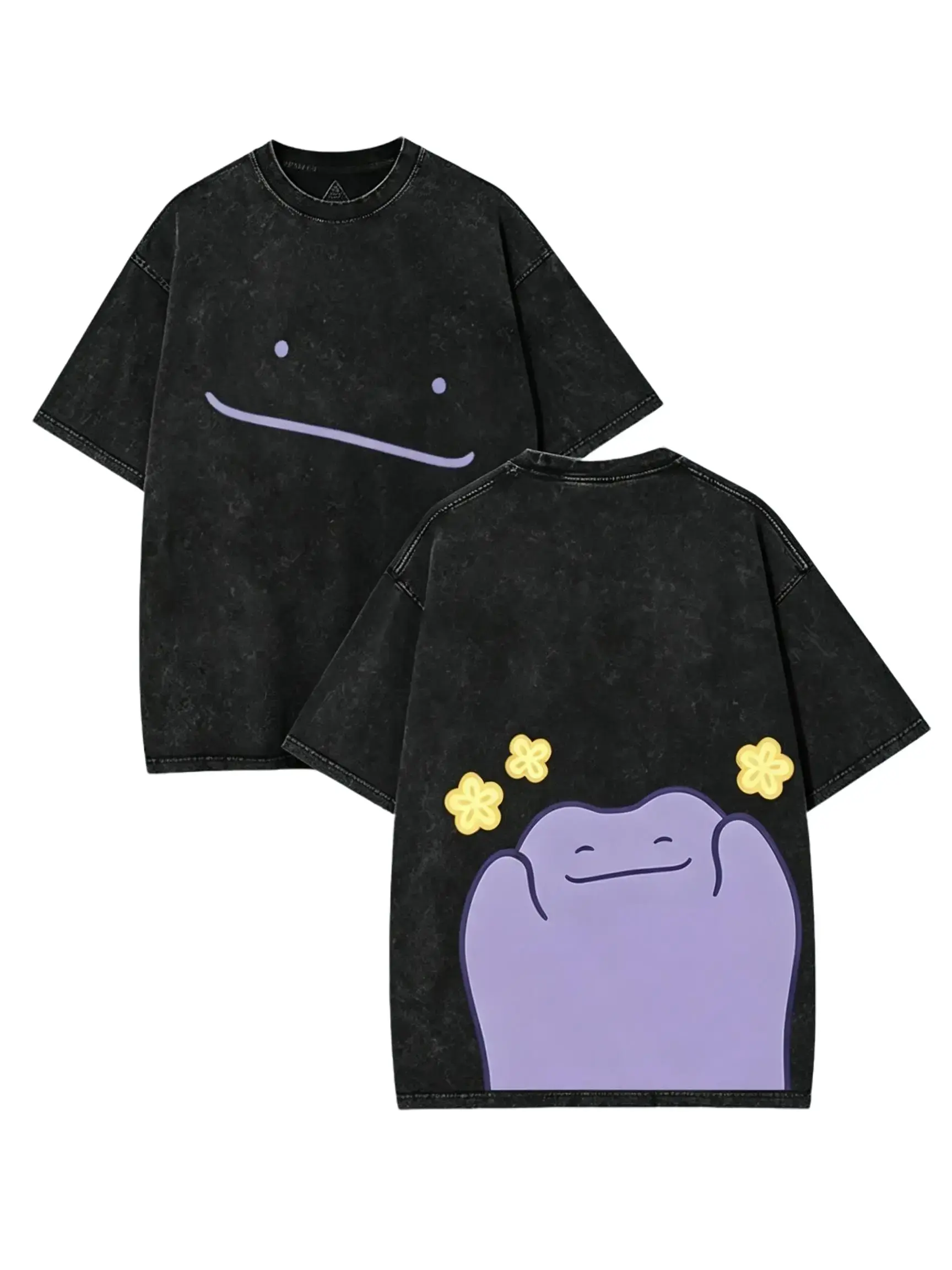 Vintage Acid Wash Anime Graphic Tee Oversized Ditto Cute Kawaii Heavyweight T-Shirt Unisex Summer Streetwear
