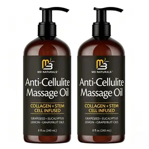 【Stock up】M3 Naturals Cellulite Massage Oil 8oz - Smooth the Appearance of Cellulite - Body Care & Skin Care Massage Oil - Topical Collagen and Plant Stem Cell Body Oil to Restore Texture and Elasticity - Soothing Body Oil Moisture Hydrating