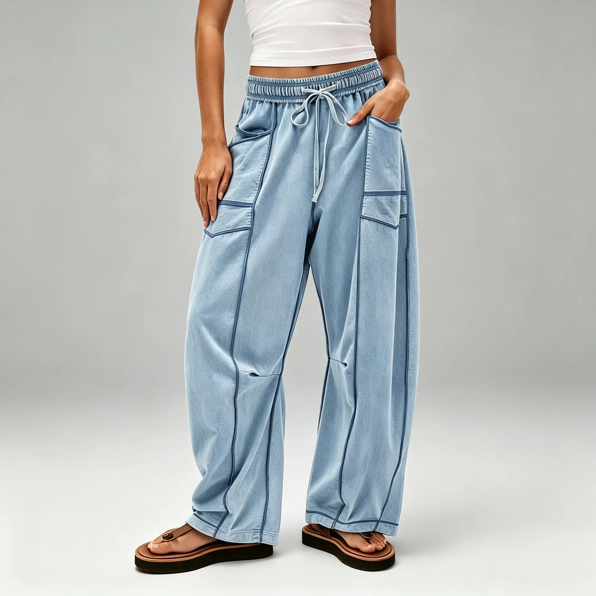 Women's Sports Sweatpants - Trendy Contrast Stitching Baggy Pants with Elastic Drawstring Waist for Casual Streetwear