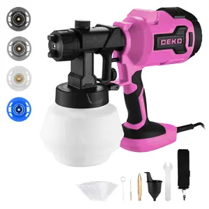DEKO 800ML 700W Corded Electric Paint Sprayer With 4 Nozzles 3 Spray Patterns Portable Lightweight Powerful HVLP Spray Gun For Furniture Cabinets Fences Walls House Painting Car Repair DIY Chairs