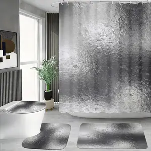 4pcs Metallic Silver Color Shower Curtain Set with Non-Slip Rugs, Luxury Modern Bathroom Decor, The floor mat fabric is thicker and softer! Chic Aesthetic Bath Accessories, Sleek Guest Room Upgrade