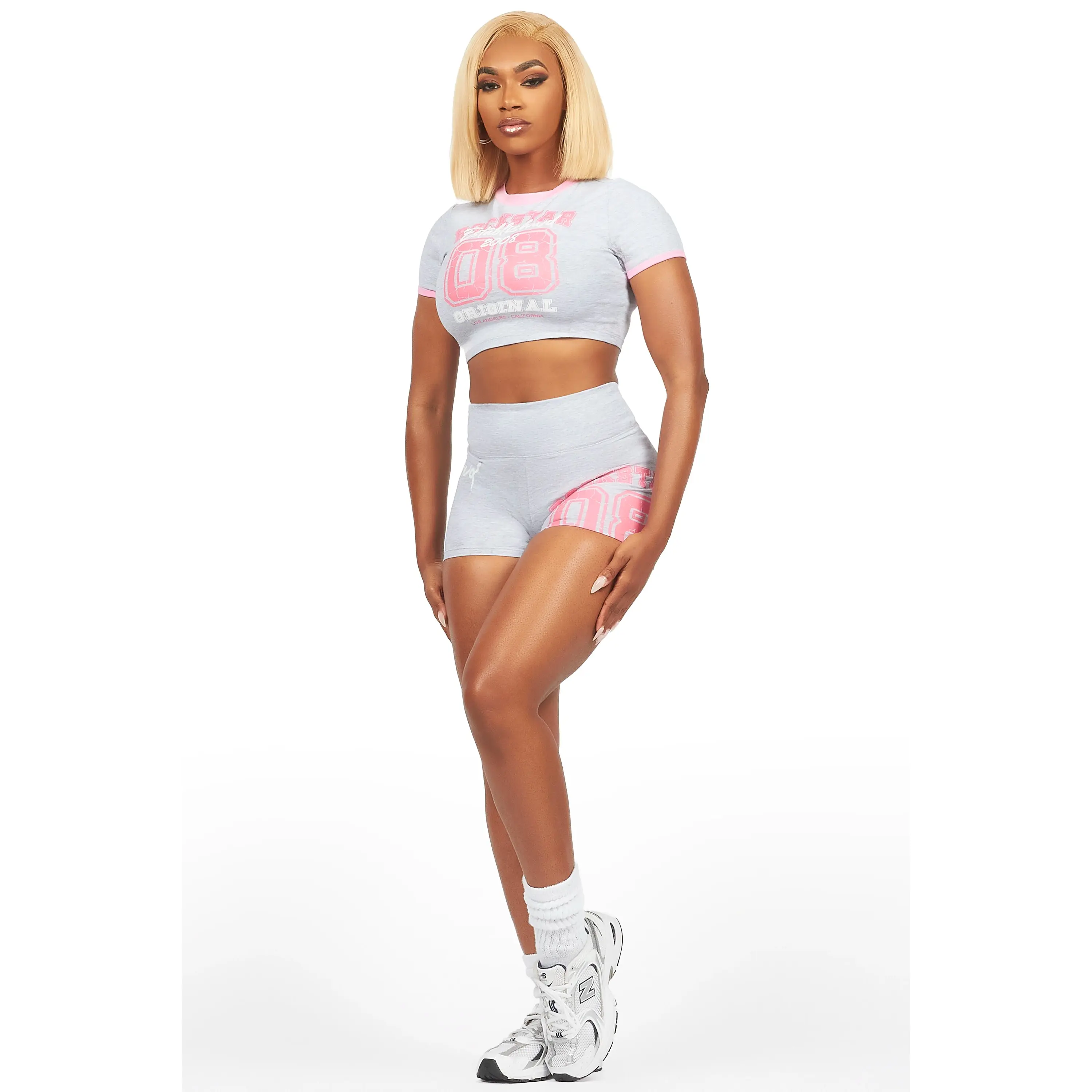 Novena Heather Grey Crop Bike Short Set