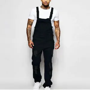 Men’s solid-color denim overalls with pockets—fashionable, loose fit, classic casual jumpsuit for everyday wear in autumn and winter