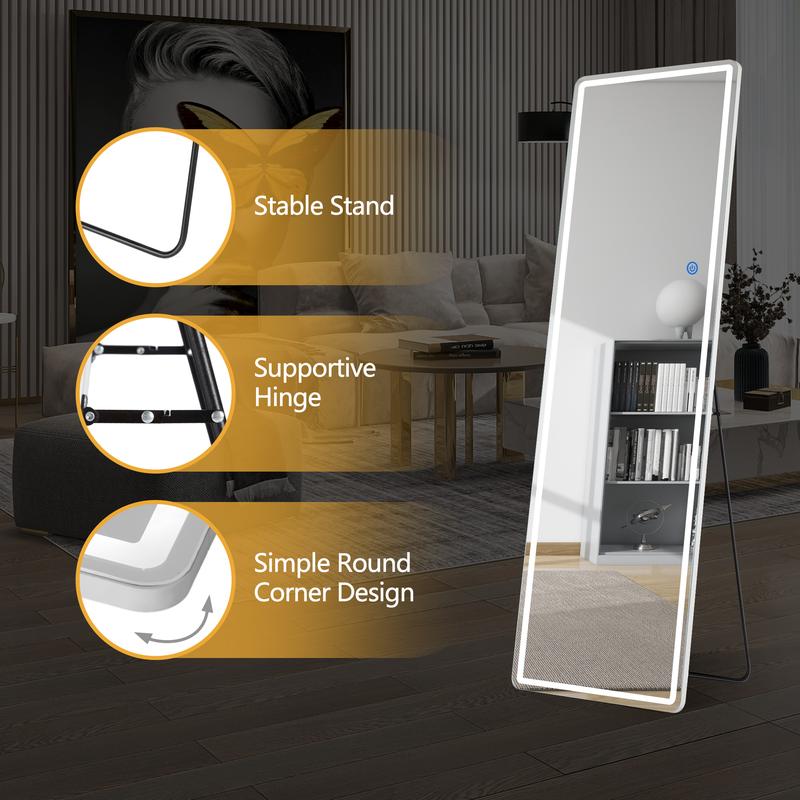 RIMIKING LED Full-Length Mirror, Touch Button Control, Dimmable Brightness, Color Temperature Options,Home Decor, Hd Glass,2164N