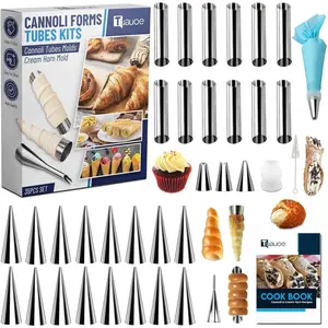 Cream Horn Molds for Baking, 35pcs Non-stick Stainless Steel Cannoli Tubes, 16 Cone Shaped & 12 Tubular Shaped Cannoli Forms for Danish Pastry Cream Roll Croissant