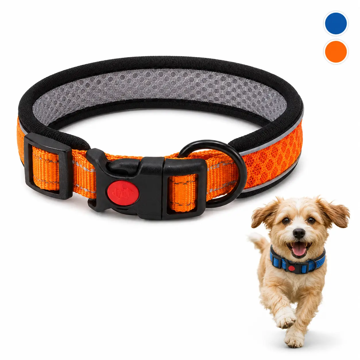 padded dog collar - Lightweight, Reflective, Adjustable with Quick-Release Buckle, Improved Airflow, Reduce Rubbing, Hand Wash Only, for Small & Medium Dogs Summer Daily Use, dog products，dog accessories，Collars & Harnesses & Leads Accessory