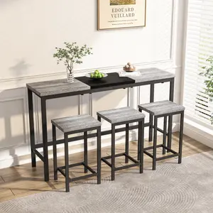 4 Piece Counter Height Dining Table Set with 3 Stools, Extra Long Dining Pub Kitchen Table Set for 3, Bar Side-Table with Footrest with 3 Stools