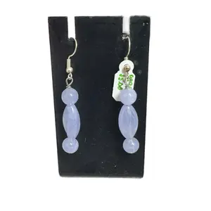 Purple Beaded Earrings with Oval Beads and Decorative Element
