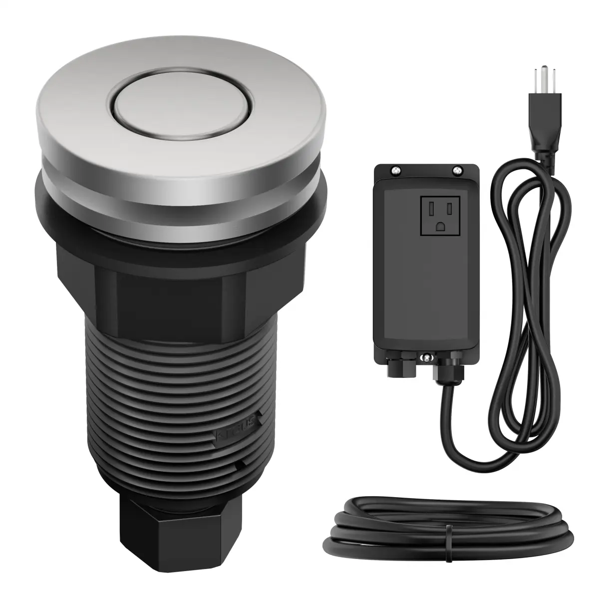 Kraus KWDA-200SFS Spot-Free Stainless Steel Garbage Disposal Air Switch Kit with Flat-Top Push Button, AC Adapter, Power Cord & Air Tube