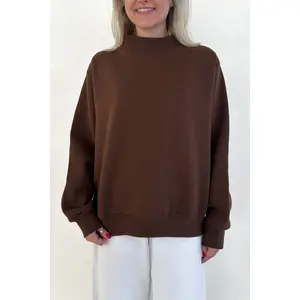 Coffee Run Mockneck Sweatshirt in Chocolate - Chocolate Color V-Stitch Lightweight Fleece Lining Ultra Soft Fabric True to Size Fit