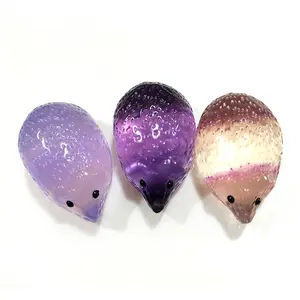 Natural Crystal Hedgehog Hand-Carved Rainbow Fluorite Gemstone Hedgehog Crafts Ornament Healing Crystal Stone Landscape Decoration for Home Office 1 count