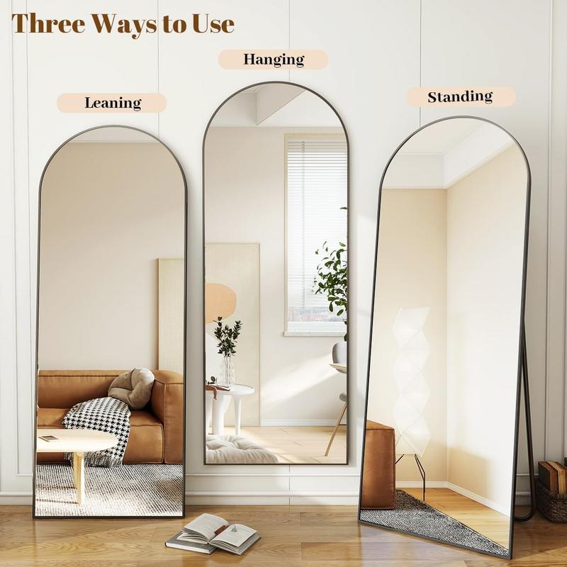 30"x71" Arched Full Length Mirror, Black Large Floor Mirror with Aluminum Alloy Frame Standing Hanging or Leaning Wall-Mounted Full  Mirror for Living Room and Bedroom