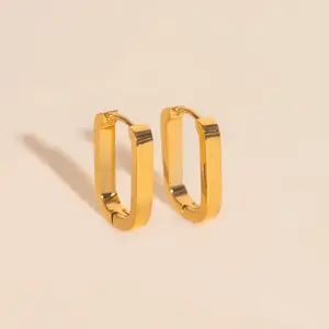 Smooth Oblong Huggie Hoop Earrings  Titanium
