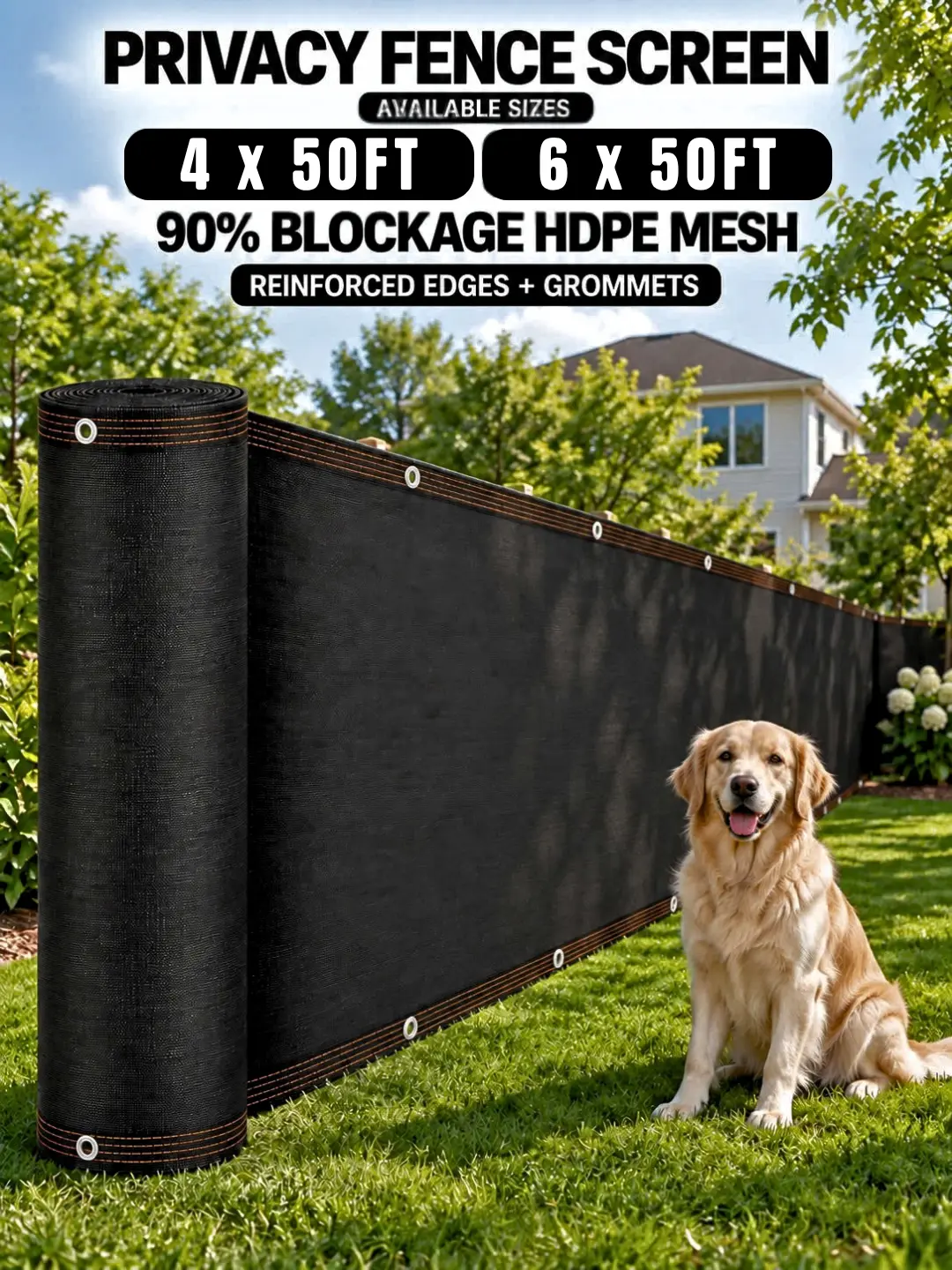 [FLASH SALE] 6 x 50 ft Privacy Fence Screen, 90% Blockage HDPE Mesh with Grommets, UV Resistant Outdoor Mesh for Yard, Patio & Pool